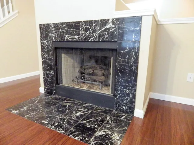 a view of a fireplace in a room