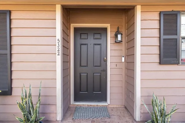 a view of a wooden door