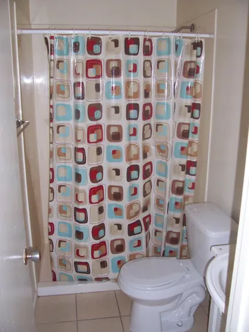 a white toilet sitting next to a shower curtain