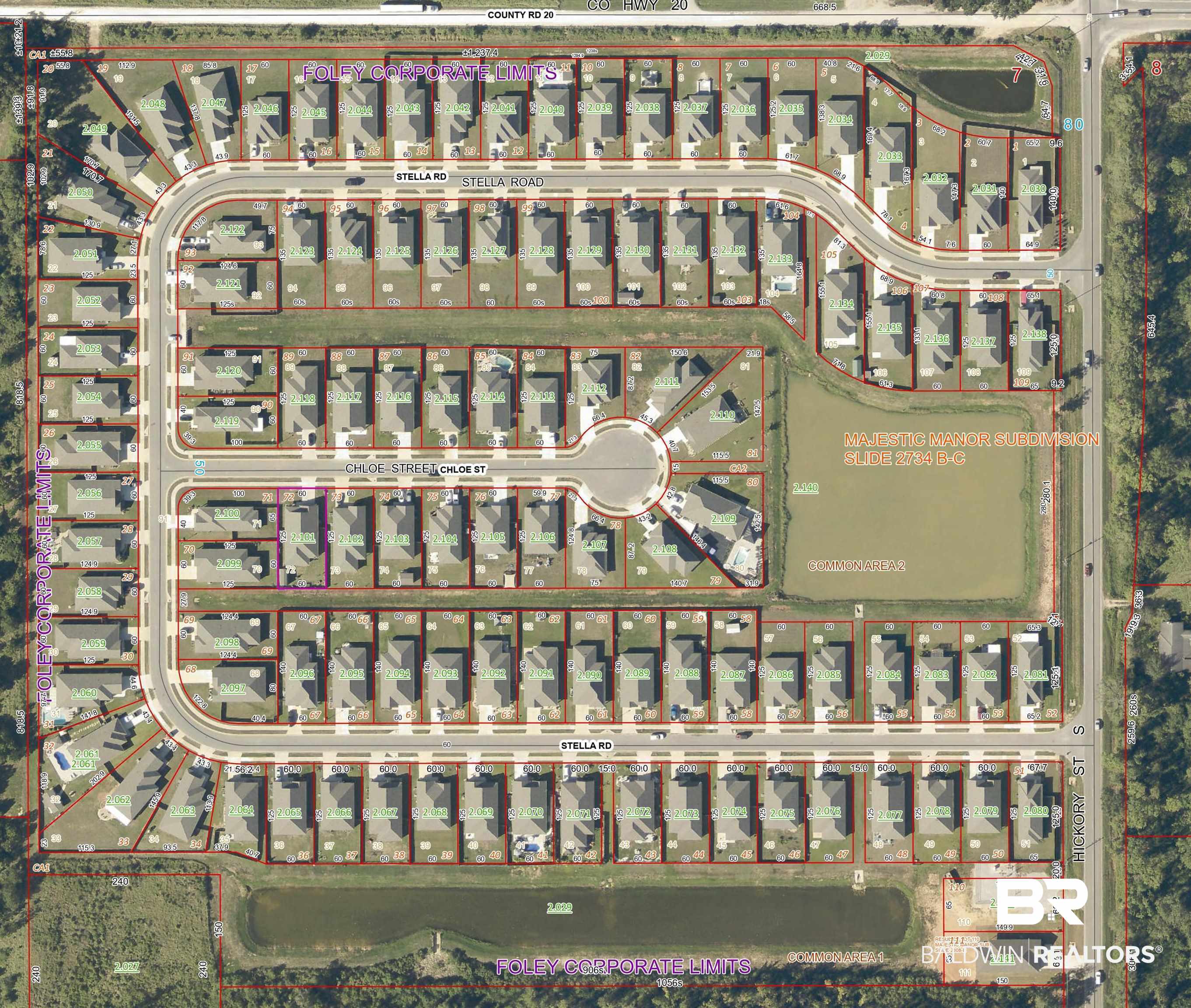 1060 Chloe Street Foley, AL 36535 - Photo 2 of 28 Subdivision Plat. Illustrating a residential development with individual parcels and common areas