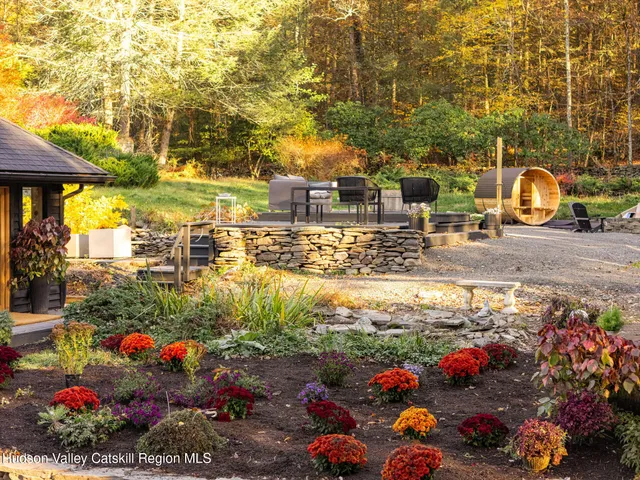 a view of a bench in a garden