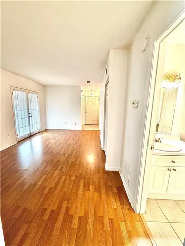 a view of an ocean & kitchen