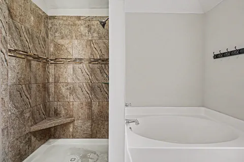 a bathroom with a bathtub