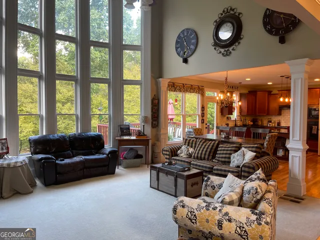 a table and chairs in a room