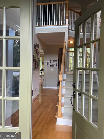 a view of a porch with furniture