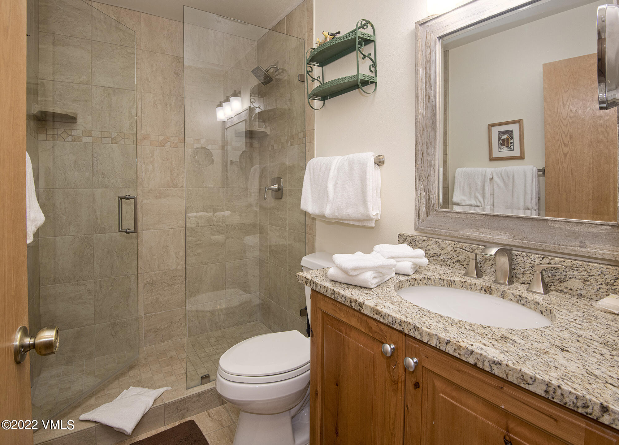1030 Lions Ridge Loop, Unit 201 Vail, CO 81657 - Photo 15 of 29 a bathroom with a granite countertop sink a toilet and shower