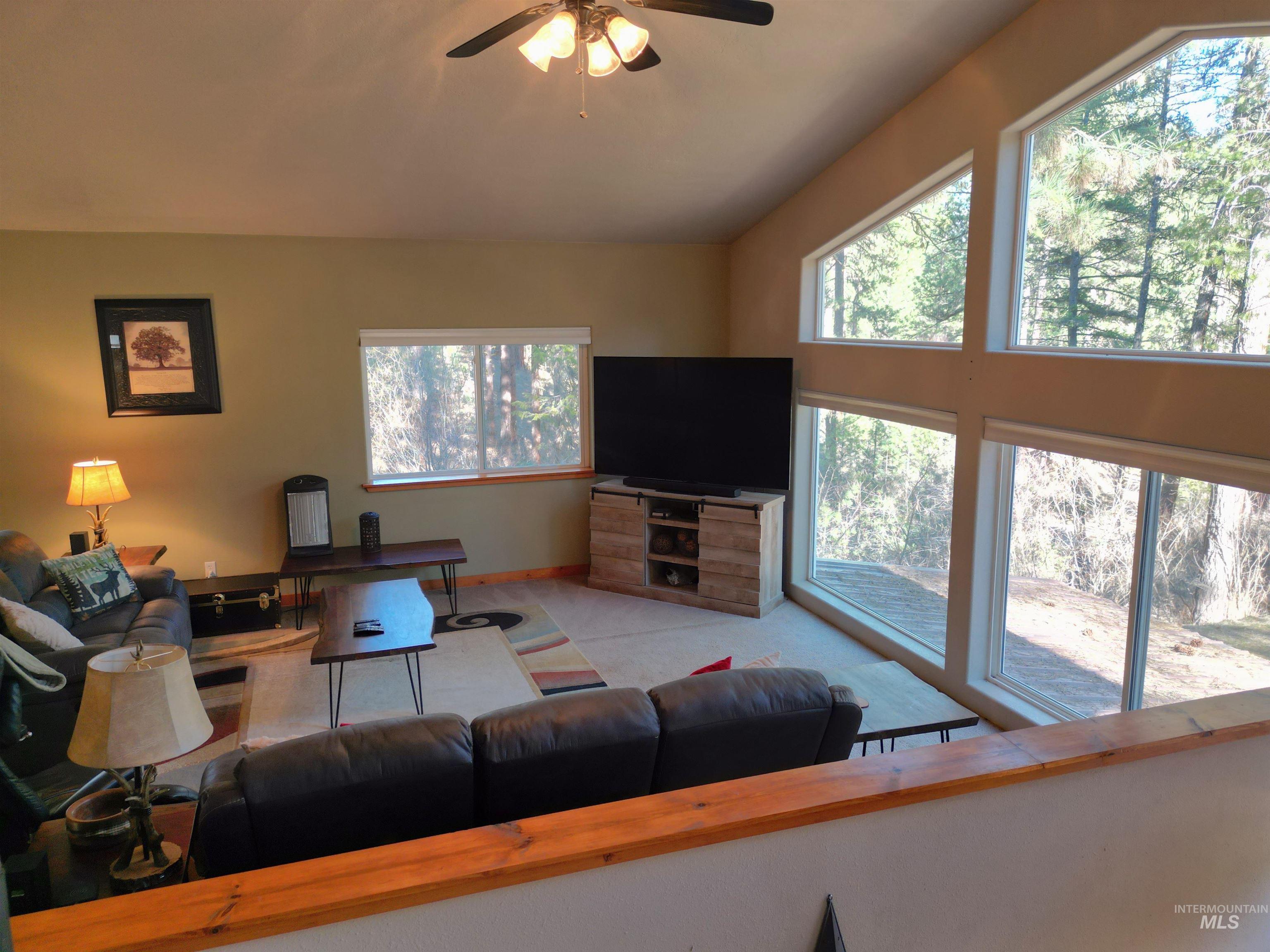 14 Forest Trail Road Garden Valley, ID 83622 - Photo 40 of 45 Living area with ceiling fan and lofted ceiling