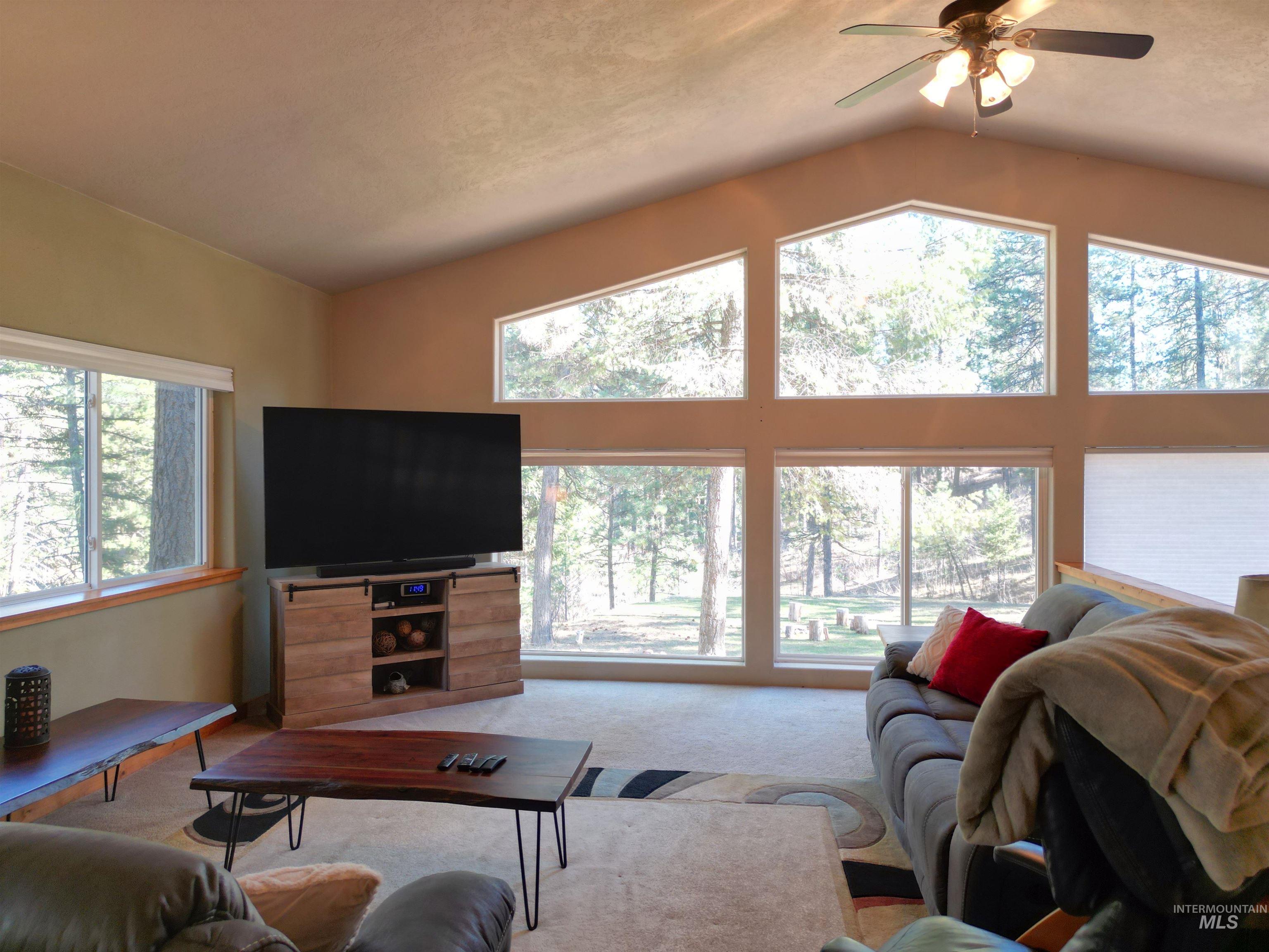 14 Forest Trail Road Garden Valley, ID 83622 - Photo 41 of 45 Carpeted living area featuring ceiling fan