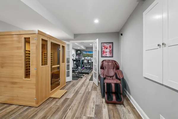 a view of a room with gym equipment