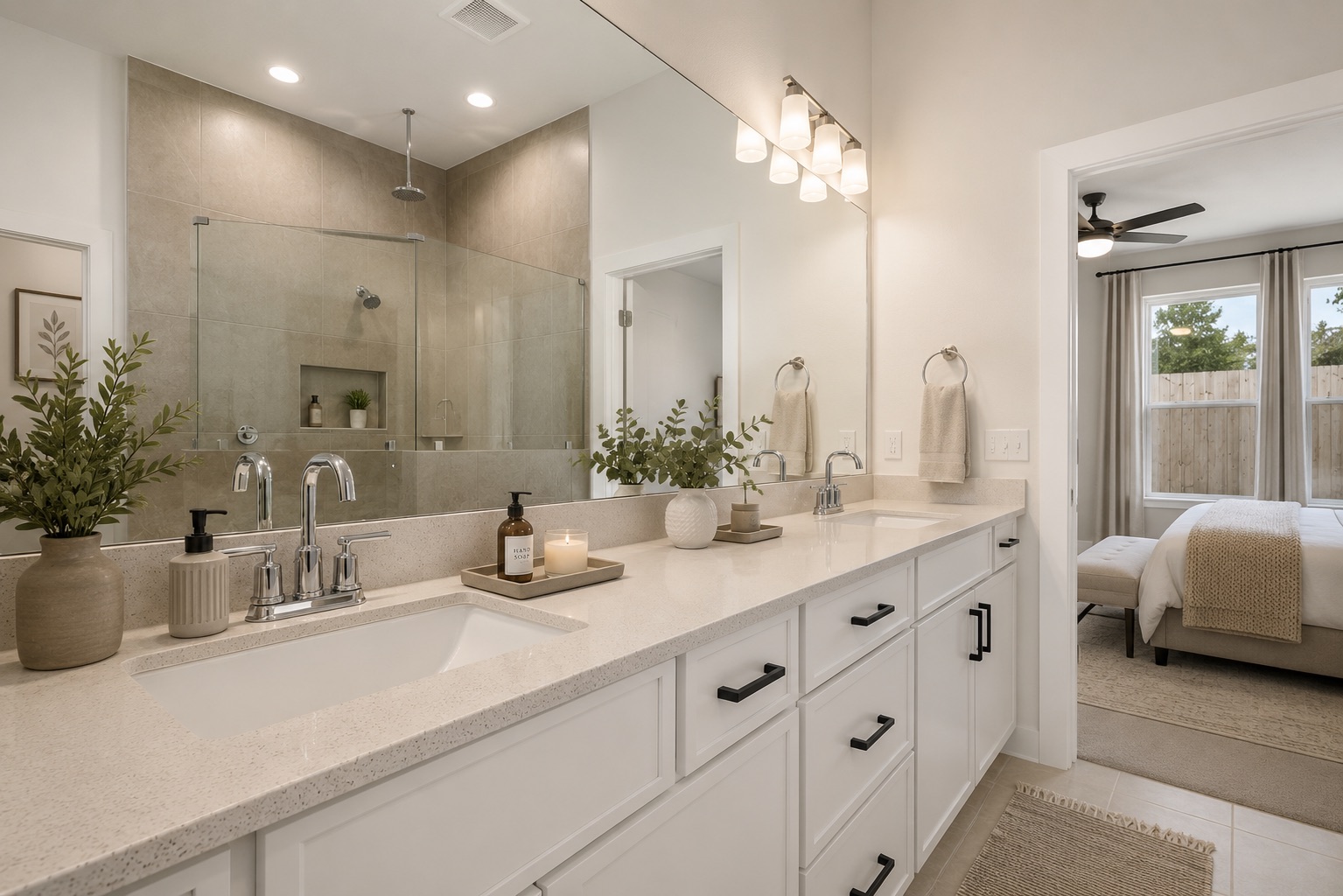 2205 Cento Walk Round Rock, TX 78664 - Photo 13 of 35 A well-lit primary bathroom with dual sinks and a spacious shower.
