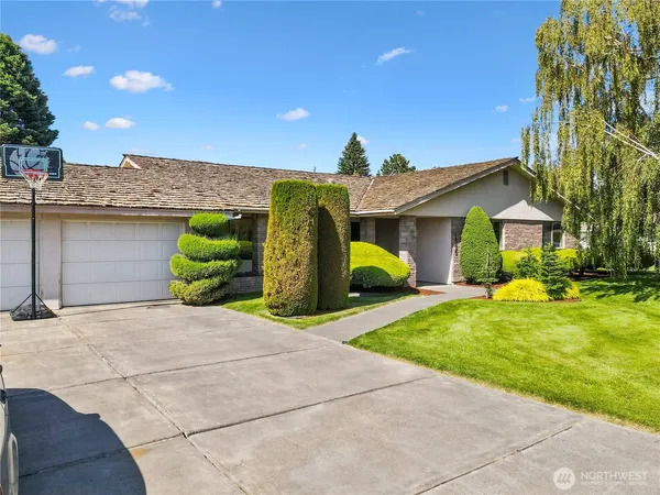 a view of a house with a backyard and a tree