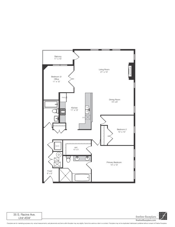 35 South Racine Avenue, Unit 4SW Chicago, IL 60607 - Photo 38 of 38 a picture of a floor plan