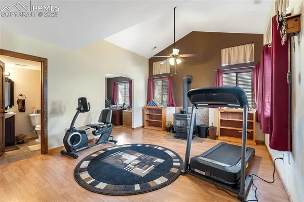 a room with gym equipment