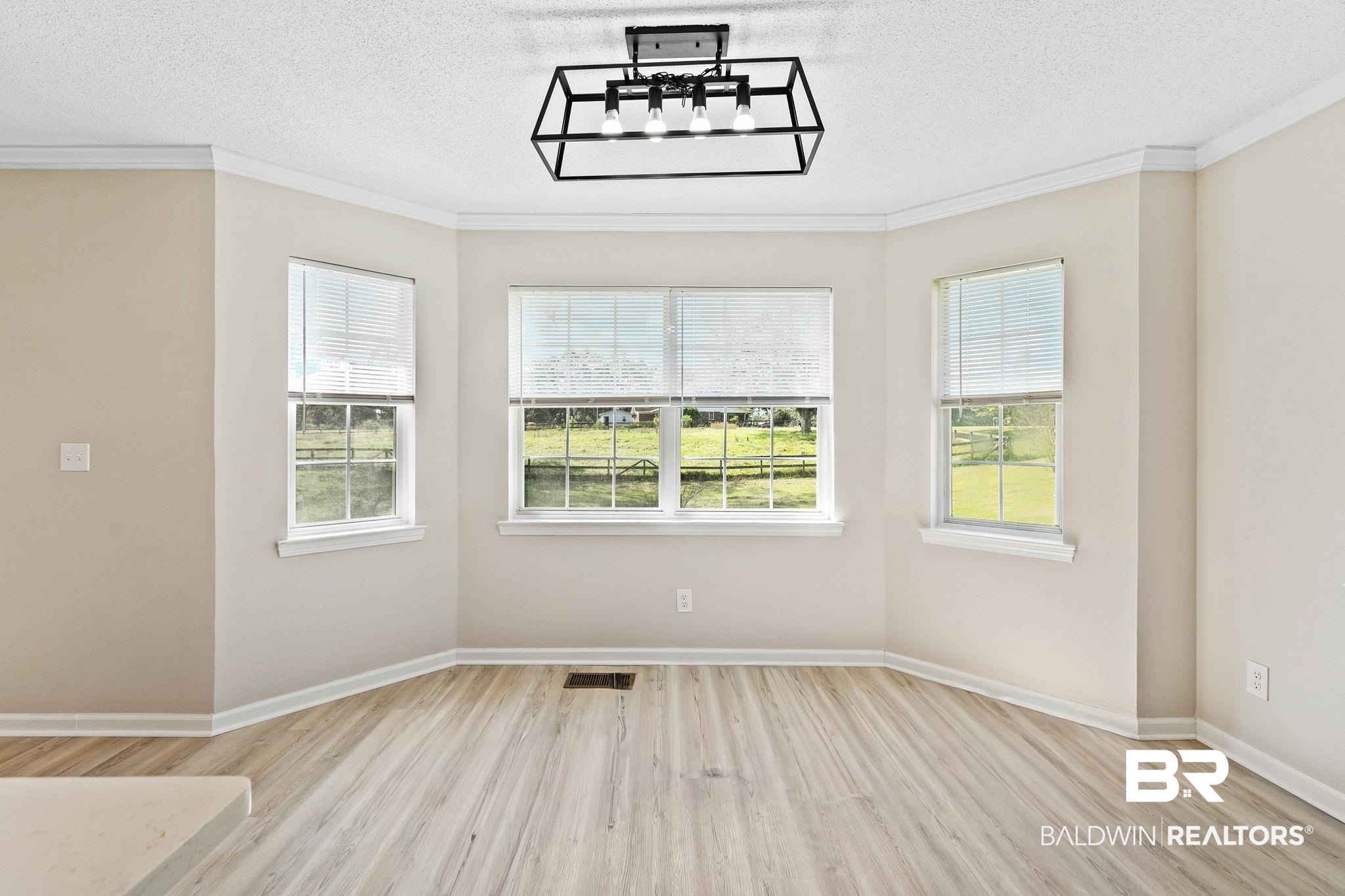 35650 Spring Road North Stapleton, AL 36578 - Photo 18 of 70 Unfurnished dining area featuring a textured ceiling, light wood-style floors, and ornamental molding
