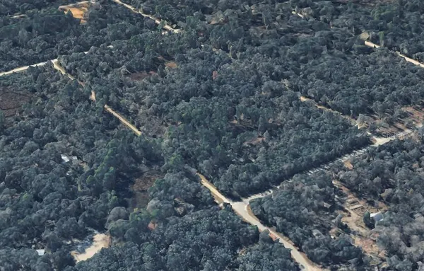 a backyard of a house with lots of green space and fog