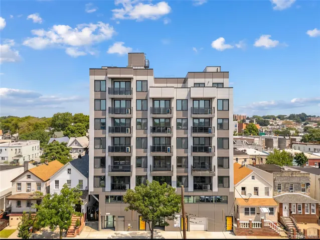 a front view of a multi story building