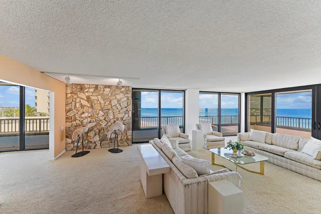 a view of a room with a large window