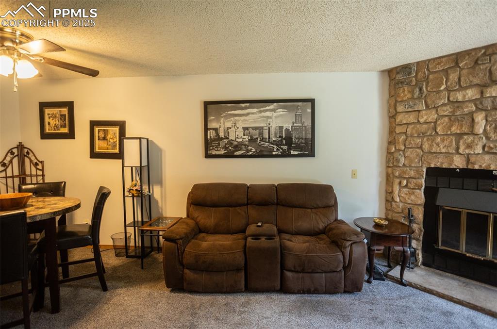 3515 Queen Anne Way Colorado Springs, CO 80917 - Photo 12 of 33 a living room with furniture a flat screen tv and a fireplace