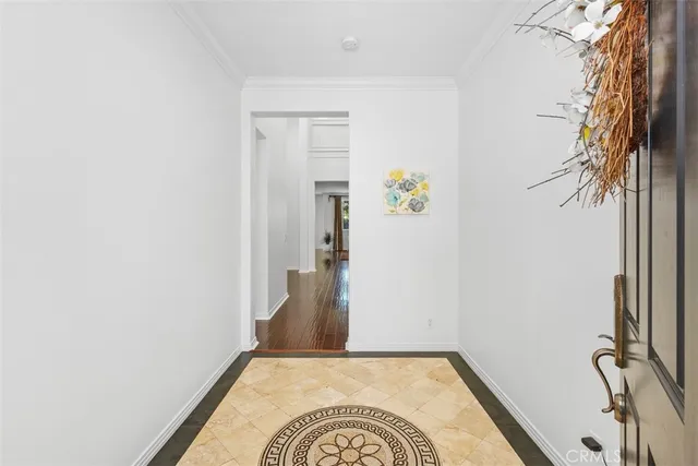 a view of a hallway with painted walls