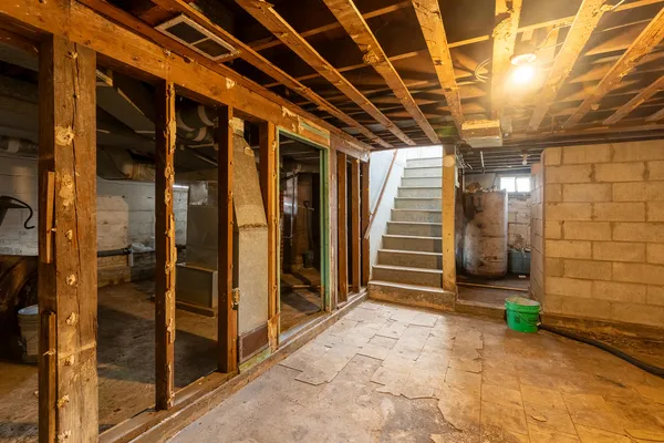 a view of an empty room with a sliding door