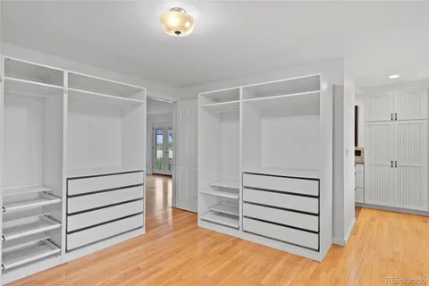 a view of an empty walk in closet