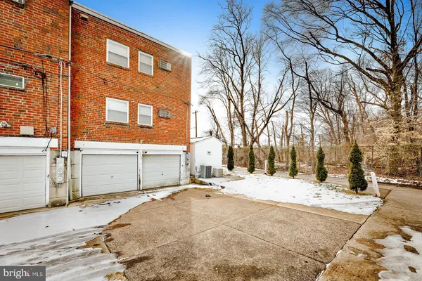a view of a building with a snow