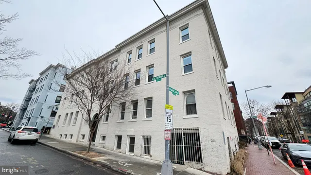 a view of a large white building