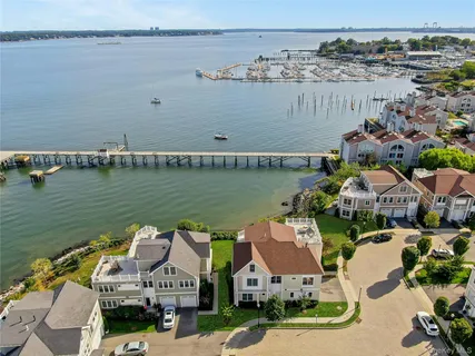 a view of a city with lawn chairs