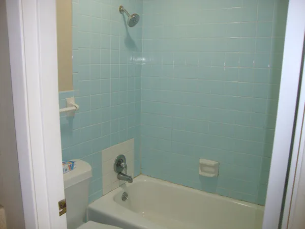 a bathroom with a bathtub