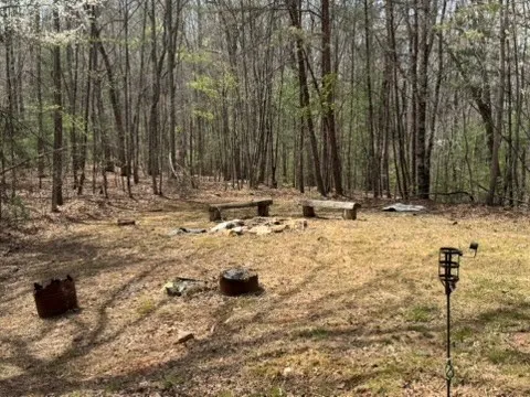 a view of backyard with cabin