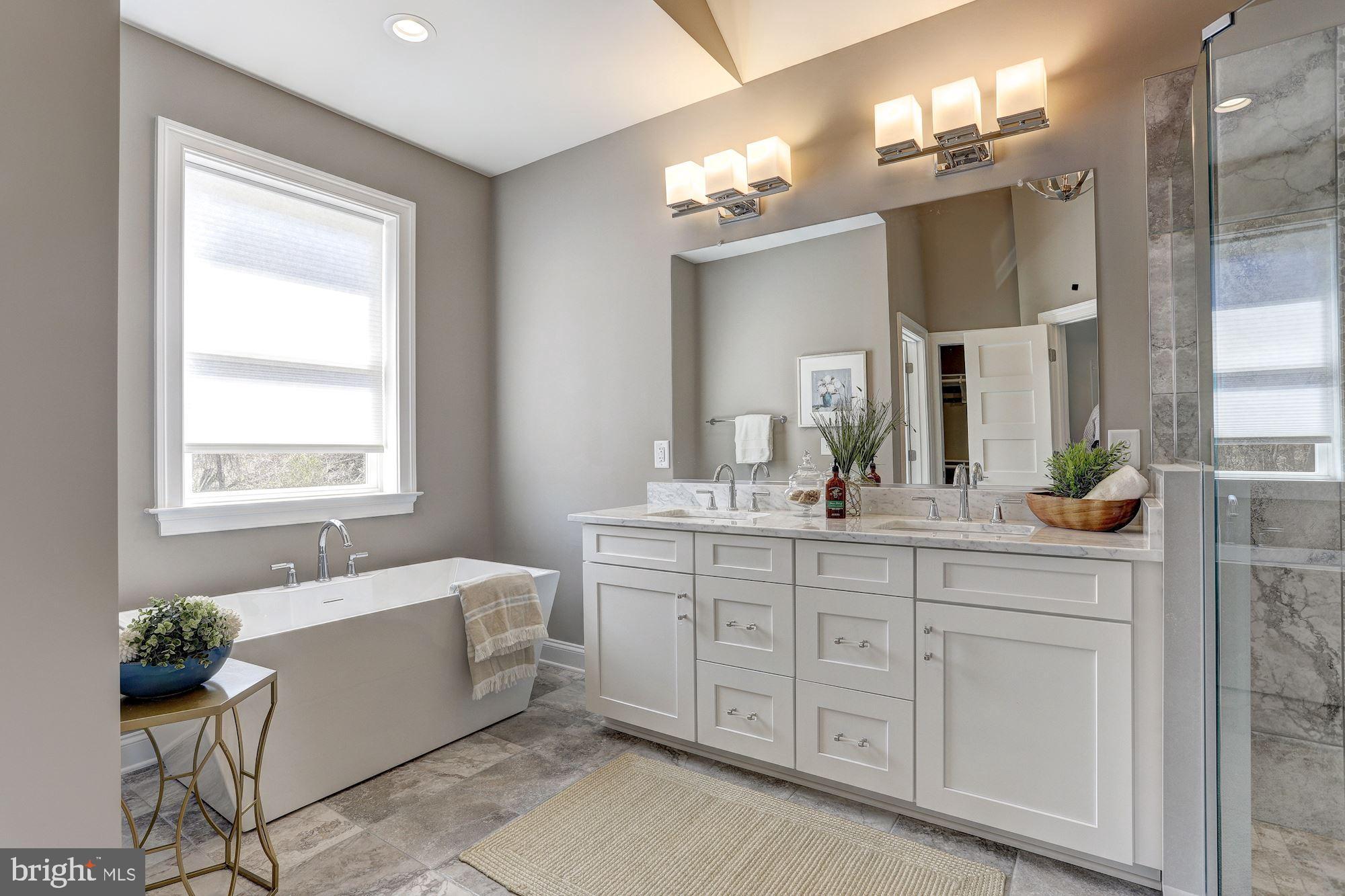 7680 Colonial Beach Road Pasadena, MD 21122 - Photo 33 of 53 Double Vanity w/Carrara Marble & Glass Shower