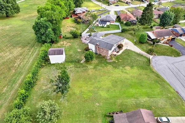 a aerial view of a house with a garden