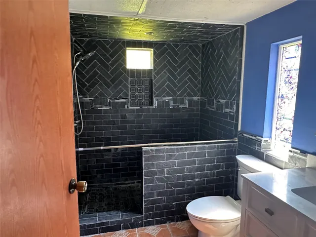 a bathroom with a toilet a sink and mirror