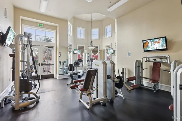 a view of a room with gym equipment