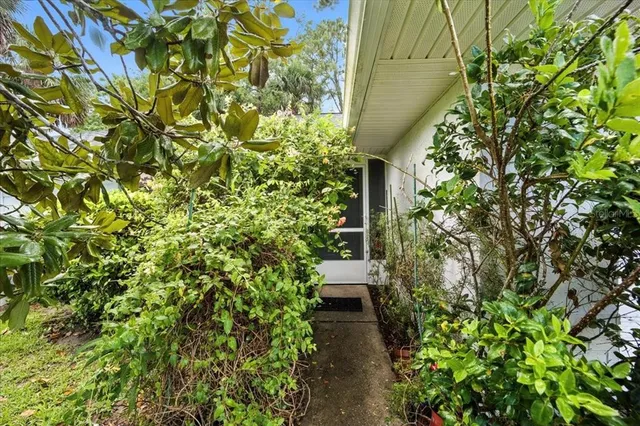 a view of a garden with pathway