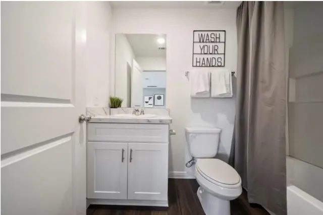 a bathroom with a toilet a sink and mirror
