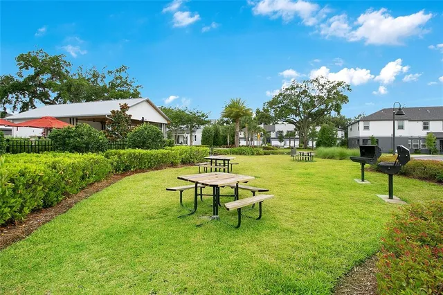 a view of a bench in a garden