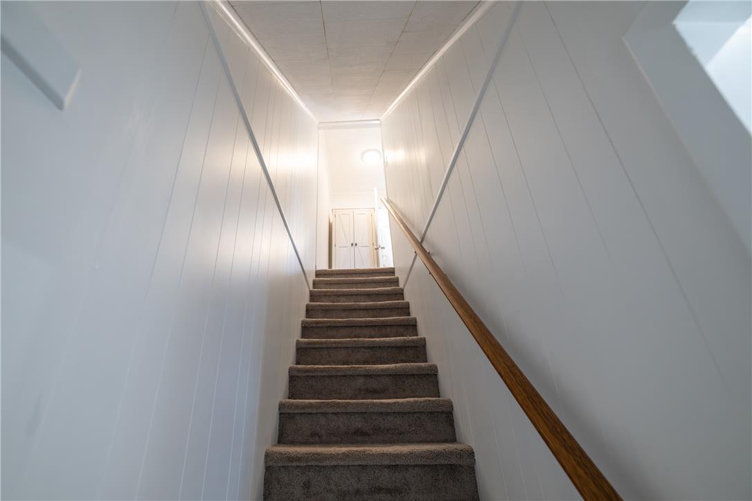 649 Furnace Street Emmaus, PA 18049 - Photo 16 of 24 Ascend carpeted stairs with a natural wood handrail, leading to a bright upper landing with white paneled walls.