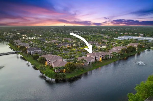 a view of a lake with a city