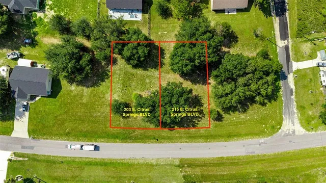 an aerial view of a residential houses with yard