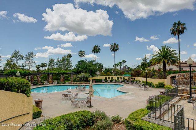 a view of a lake with a patio