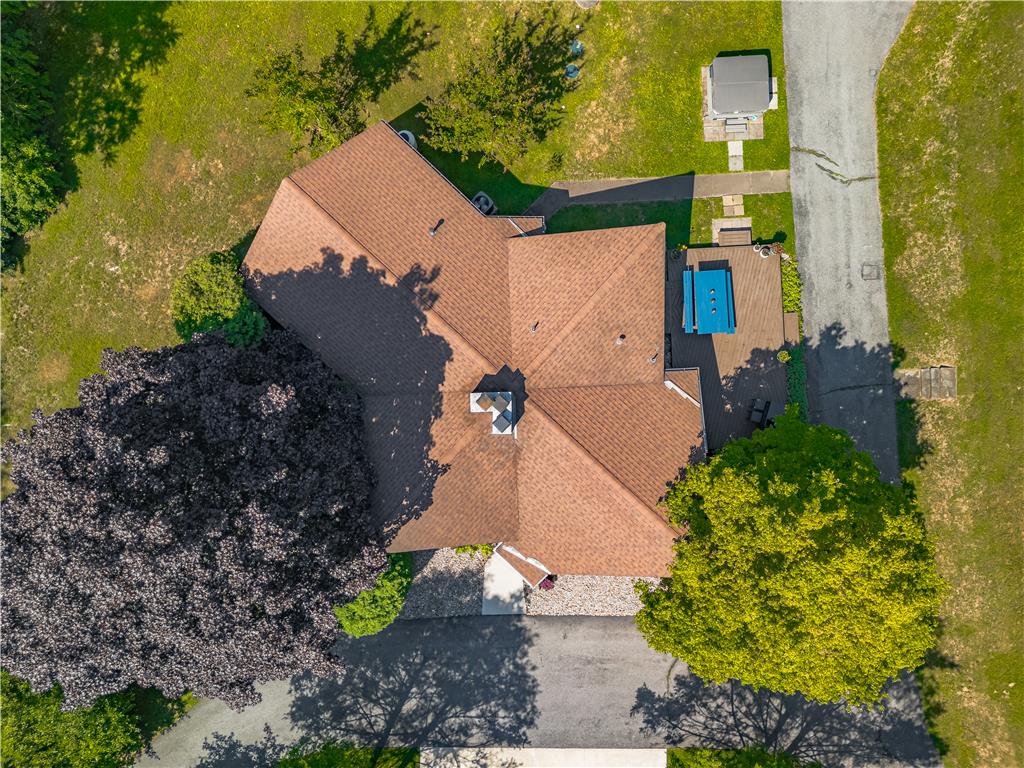 5735 Blue Church Road Coopersburg, PA 18036 - Photo 35 of 36 An aerial perspective reveals a shingle roof, a secluded hot tub, and a spacious deck.