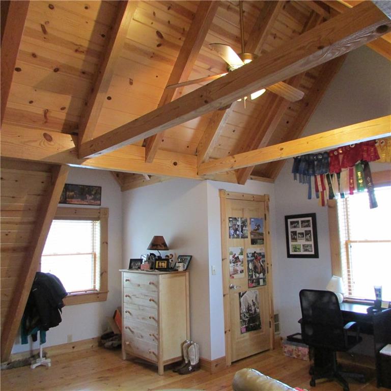 189 Upper Service Road Hookstown, PA 15050 - Photo 16 of 25 Bedroom on upper level. Open ceiling beams and hardwood floors.