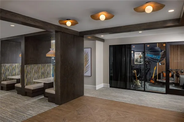 a bathroom with a double vanity sink