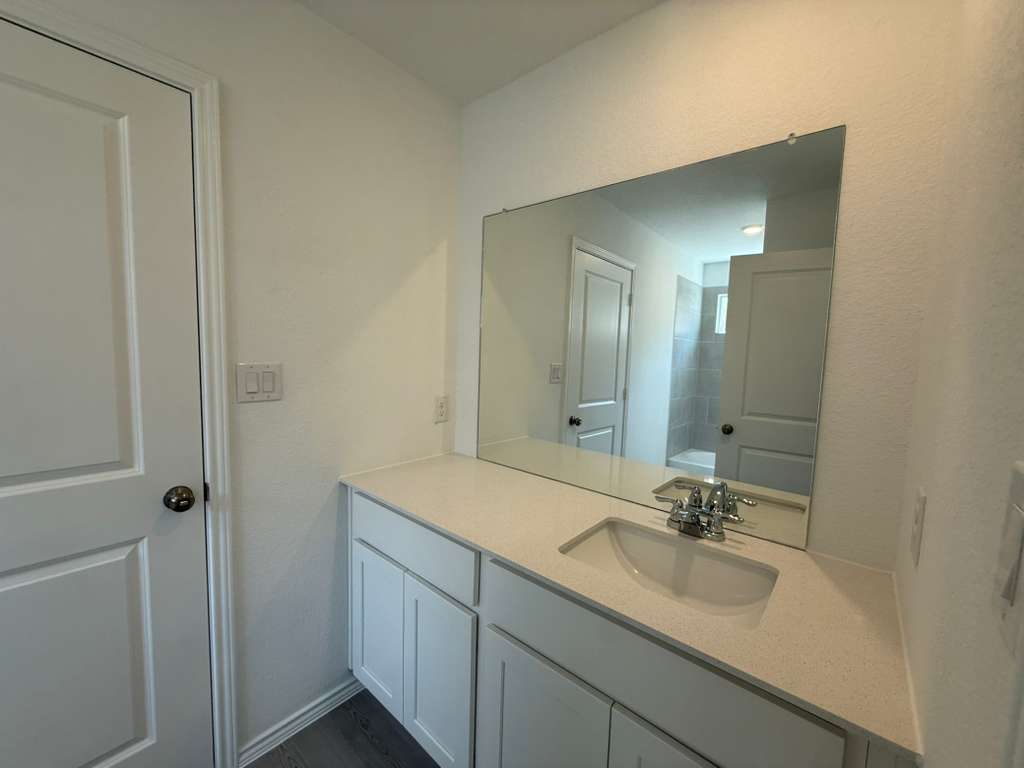 623 Sormonne Loop Kyle, TX 78640 - Photo 17 of 40 Full bathroom with vanity and dark wood-style floors