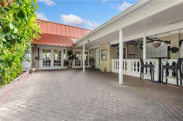 a view of a building with porch