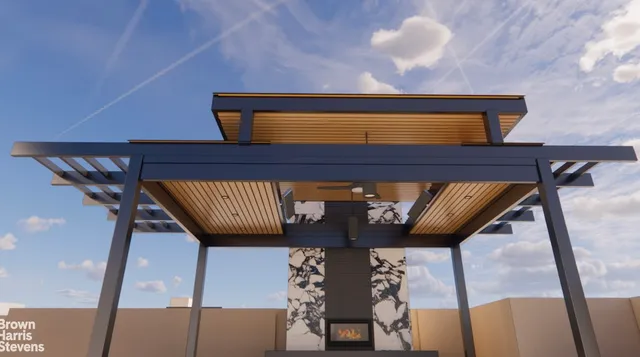 a view of a balcony with table and chairs