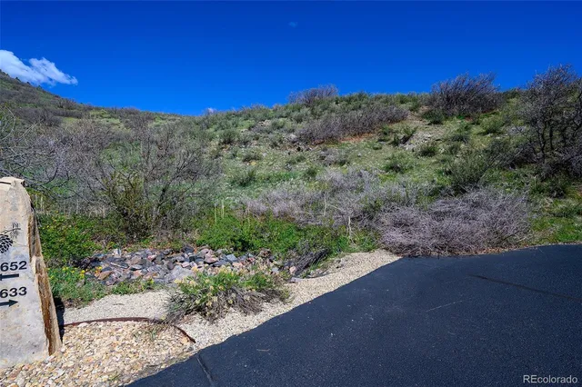 a view of a road with a garden