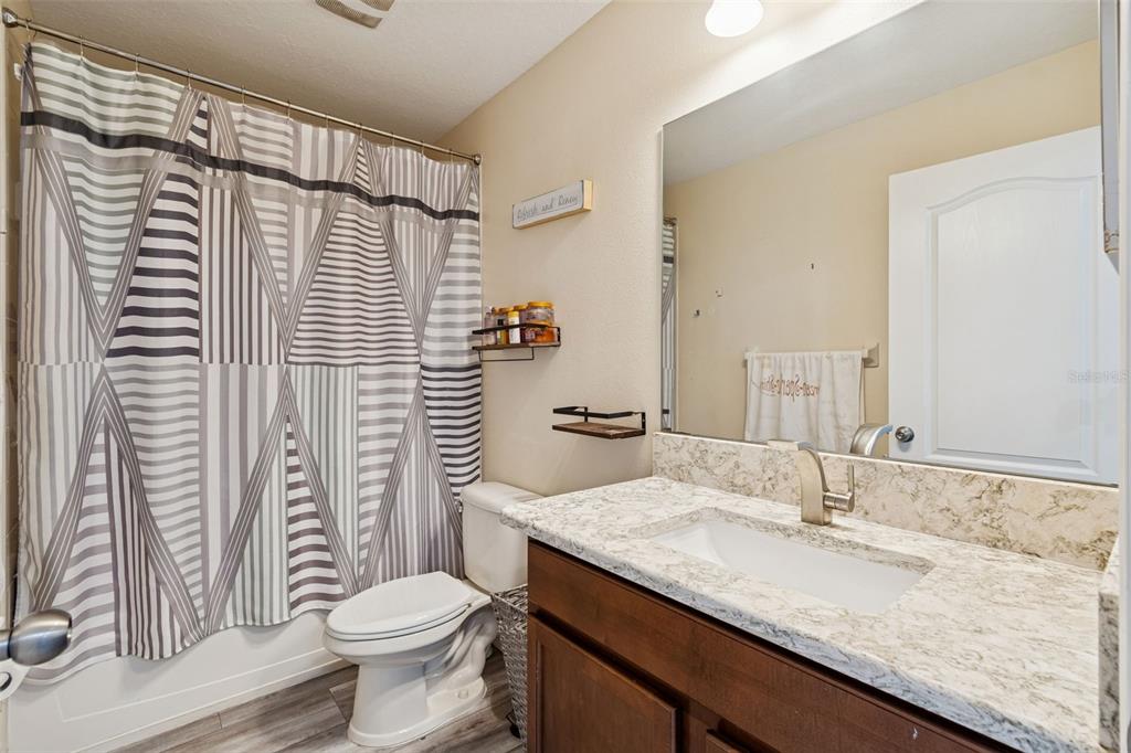 3620 Lefays Point Land O Lakes, FL 34638 - Photo 30 of 50 a bathroom with a granite countertop sink toilet and shower