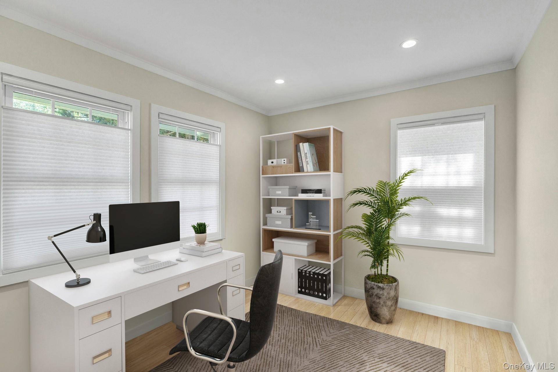 20 Robert Road Glen Cove, NY 11542 - Photo 7 of 23 Staged office / bedroom. with closet and three windows.